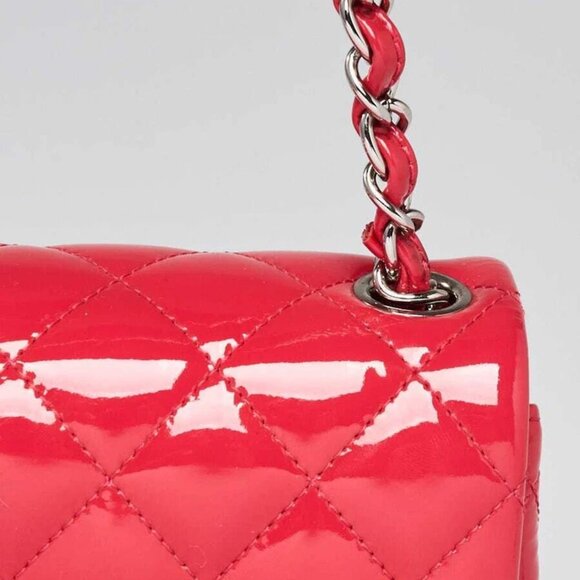 Chanel Pink Quilted Patent Leather Classic Square Mini Flap Bag - Picture 5 of 13